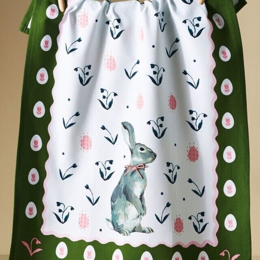 NWT Anthropologie BLOSSOM BUNNY DISH Kitchen Hand TOWEL Rabbit Easter Spring - Picture 2 of 3